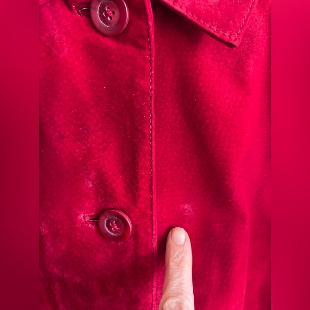 Vintage Cherokee 100% Suede Leather Red Collared Long Sleeve Button Jacket Coat - Picture 9 of 14